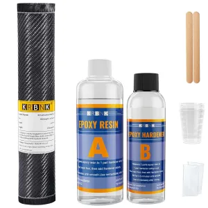 Carbon Fiber Repair Kit, 12" Carbon Fiber Cloth Roll,8OZ Epoxy Resin 4OZ Hardener, DIY Carbon Fiber Fabric Sheet Fibra de Carbono para Carro (5FT Cloth   Epoxy Resin)