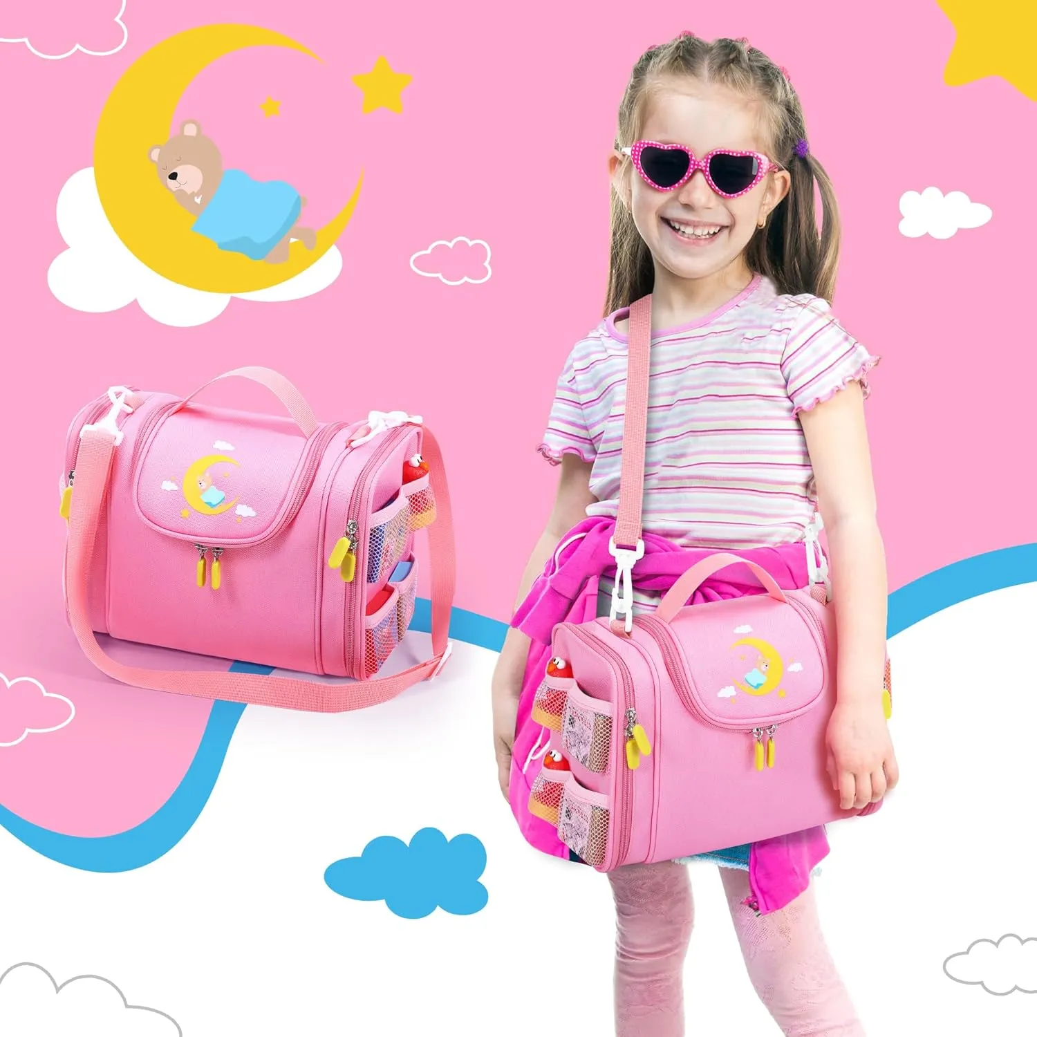 Carrying Case Compatible with Little Tikes Story Dream Machine Books Starter Set, Cute Storage Bag with Handle and Shoulder Strap for Character Storybook Accessory Bag Only (Pink)