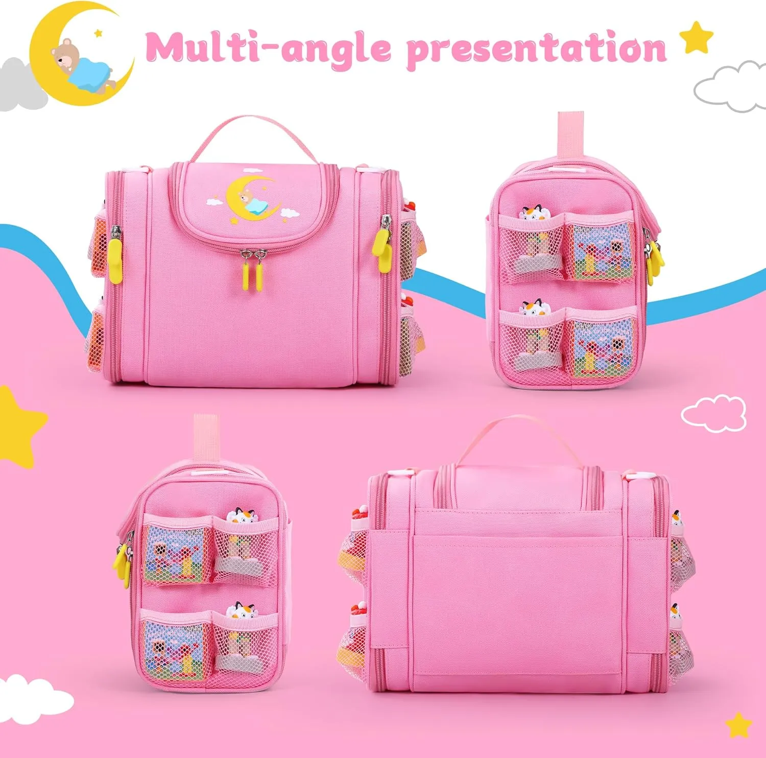 Carrying Case Compatible with Little Tikes Story Dream Machine Books Starter Set, Cute Storage Bag with Handle and Shoulder Strap for Character Storybook Accessory Bag Only (Pink)