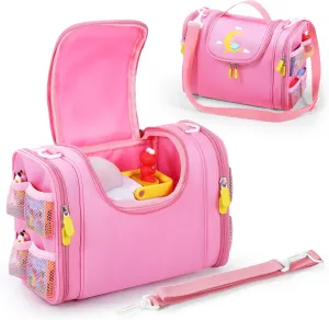 Carrying Case Compatible with Little Tikes Story Dream Machine Books Starter Set, Cute Storage Bag with Handle and Shoulder Strap for Character Storybook Accessory Bag Only (Pink)