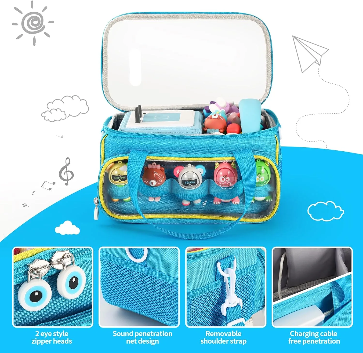Carrying Case for Toniebox, Storage Carrier Bag for Tonie Characters with Shoulder Strap and Handle, Home Outdoor Hand Bag for Tonies Audio Player and Dolls (Blue)