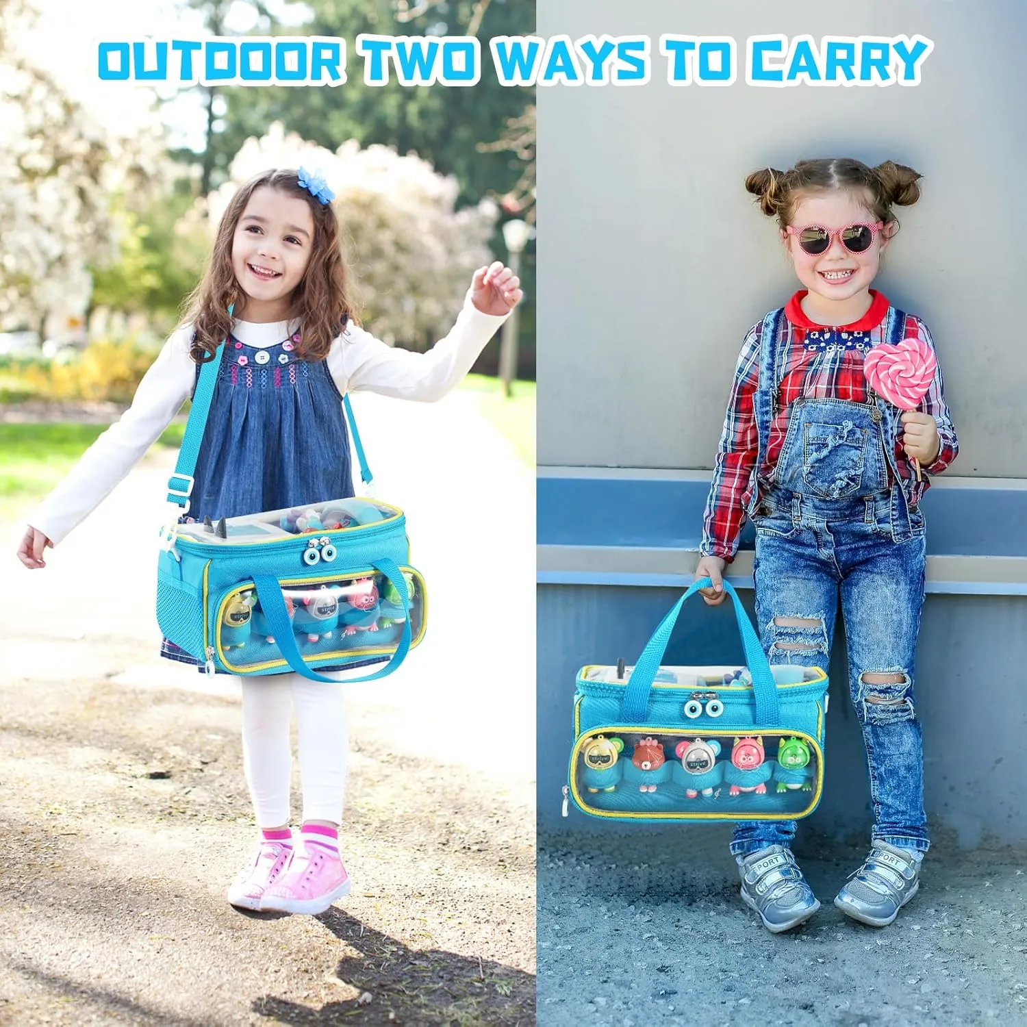 Carrying Case for Toniebox, Storage Carrier Bag for Tonie Characters with Shoulder Strap and Handle, Home Outdoor Hand Bag for Tonies Audio Player and Dolls (Blue)