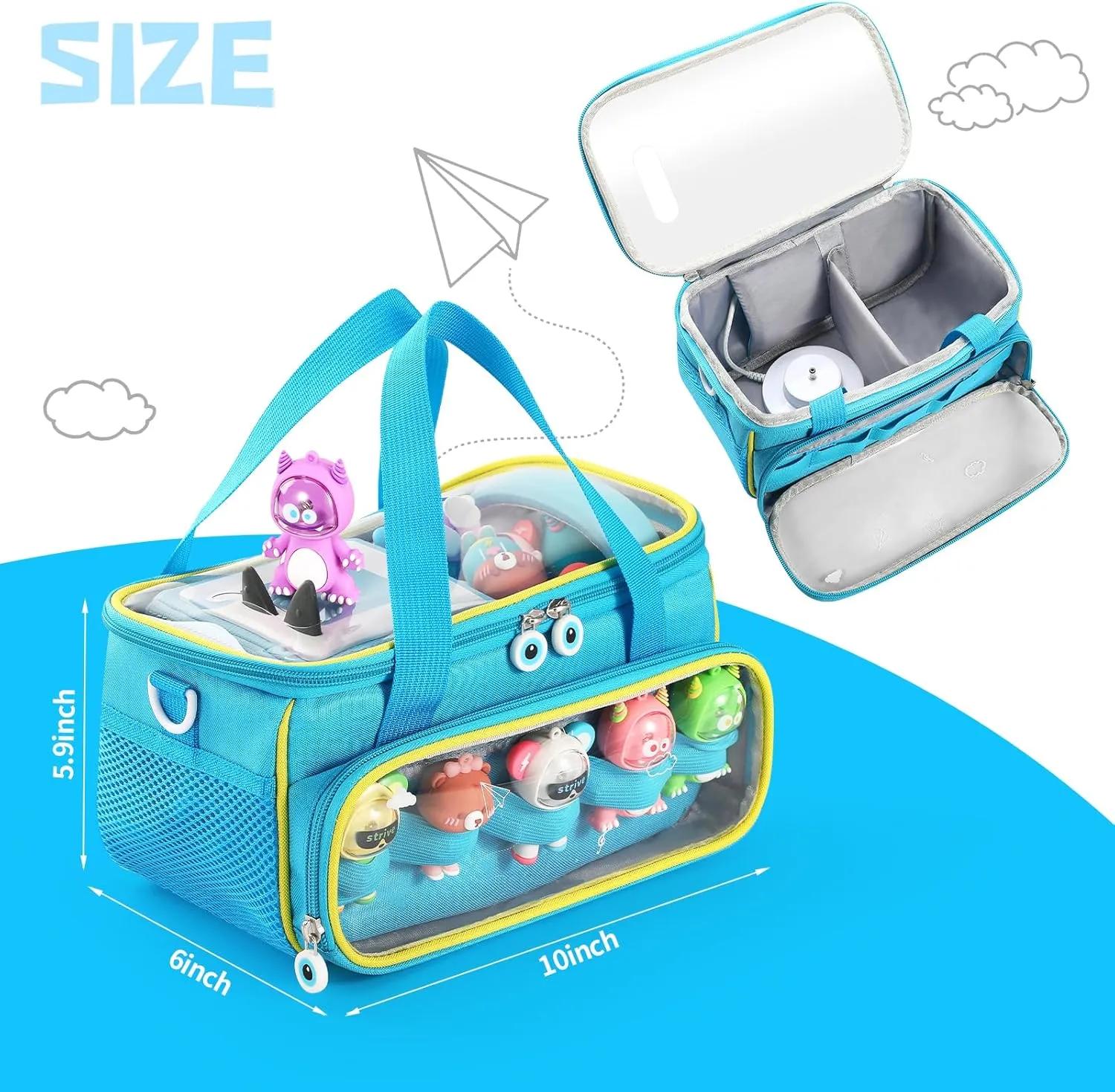 Carrying Case for Toniebox, Storage Carrier Bag for Tonie Characters with Shoulder Strap and Handle, Home Outdoor Hand Bag for Tonies Audio Player and Dolls (Blue)