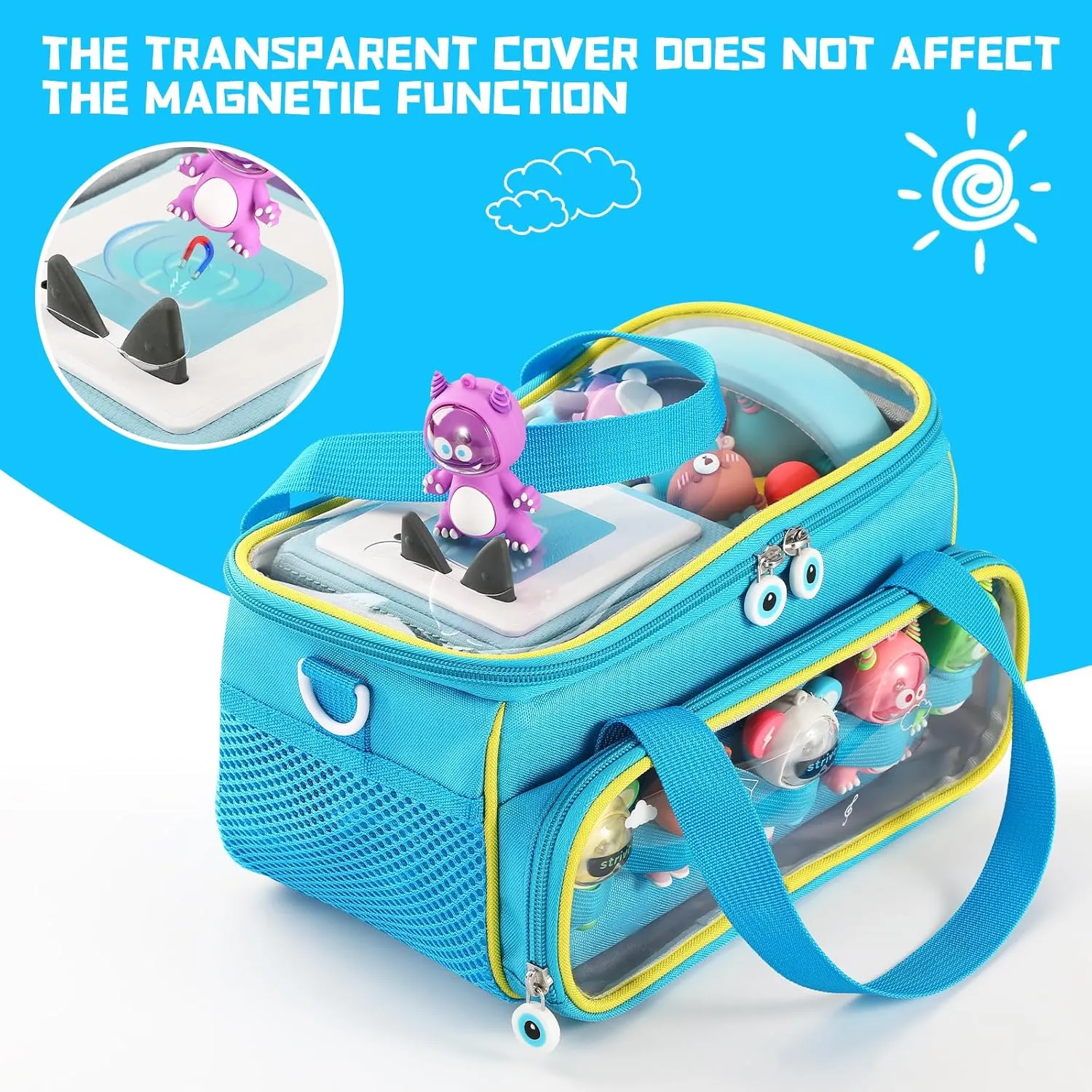 Carrying Case for Toniebox, Storage Carrier Bag for Tonie Characters with Shoulder Strap and Handle, Home Outdoor Hand Bag for Tonies Audio Player and Dolls (Blue)