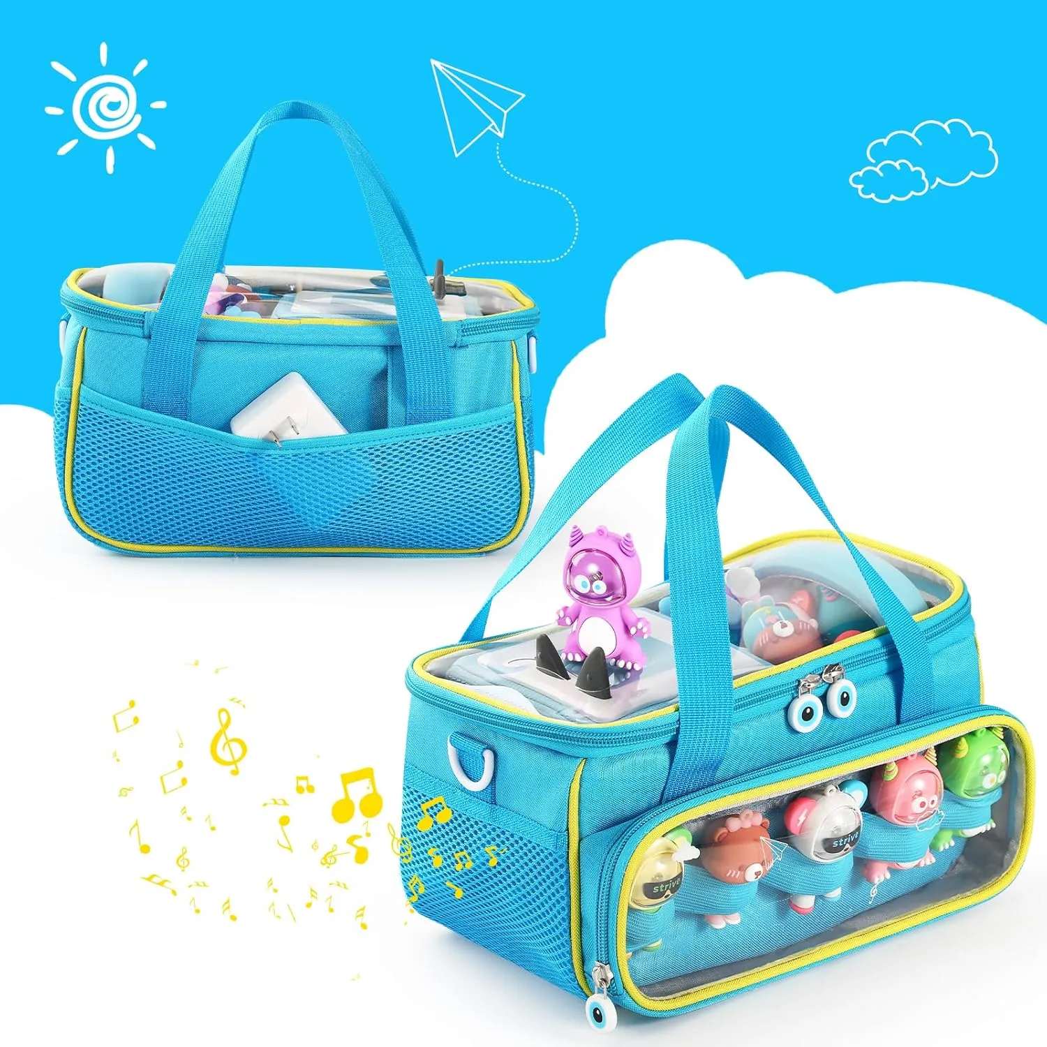 Carrying Case for Toniebox, Storage Carrier Bag for Tonie Characters with Shoulder Strap and Handle, Home Outdoor Hand Bag for Tonies Audio Player and Dolls (Blue)