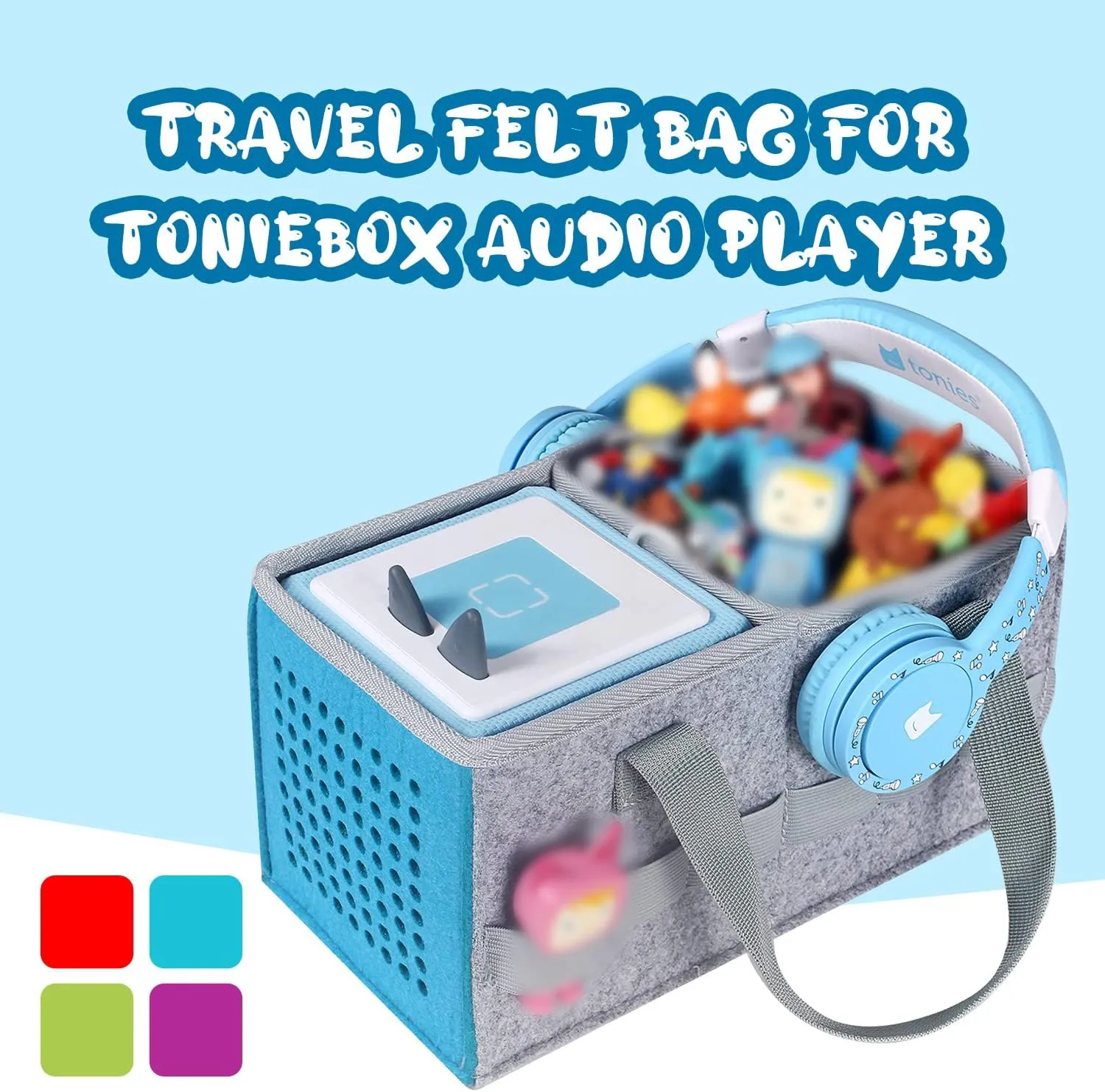 Carrying Case for Tonies Starter Set & Storage Bag for Tonies Figurine, Felt Cloth Musical Toy Folding Bag for Kids Toniebox Accessories Travel Carrying Bag with Handle for Toniebox Blue