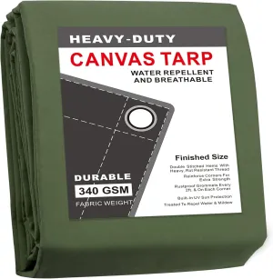 CARTMAN Finished Size 10x16 Feet Canvas Tarp with Rustproof Grommets, Heavy Duty Multipurpose Tarpaulin Cover for Canopy Tent, Roof, Camping, Woodpile