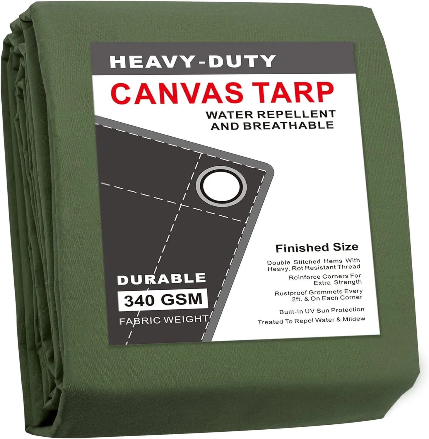 CARTMAN Finished Size 10x16 Feet Canvas Tarp with Rustproof Grommets, Heavy Duty Multipurpose Tarpaulin Cover for Canopy Tent, Roof, Camping, Woodpile