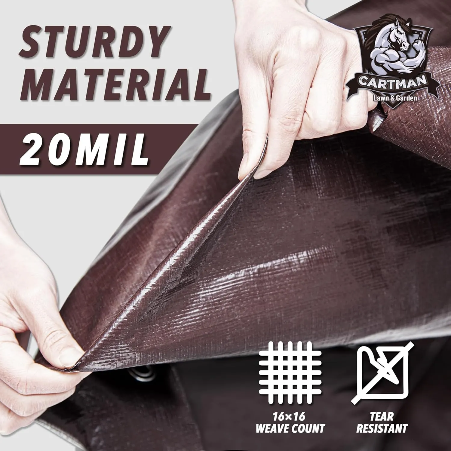 CARTMAN Finished Size 15x15 Feet Extra Thick 20 Mil Brown Ultra Heavy Duty Poly Tarp, Multipurpose Protective Cover, UV Resistant, Waterproof Poly Tarpaulin with Reinforced Edges