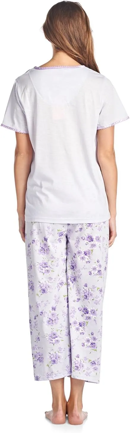 Casual Nights Women's Sleepwear Top & Capri Pants Pajama Set Shirt with Printed Bottom Pjs