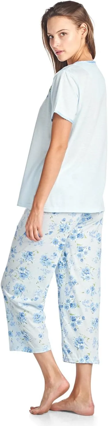 Casual Nights Women's Sleepwear Top & Capri Pants Pajama Set Shirt with Printed Bottom Pjs