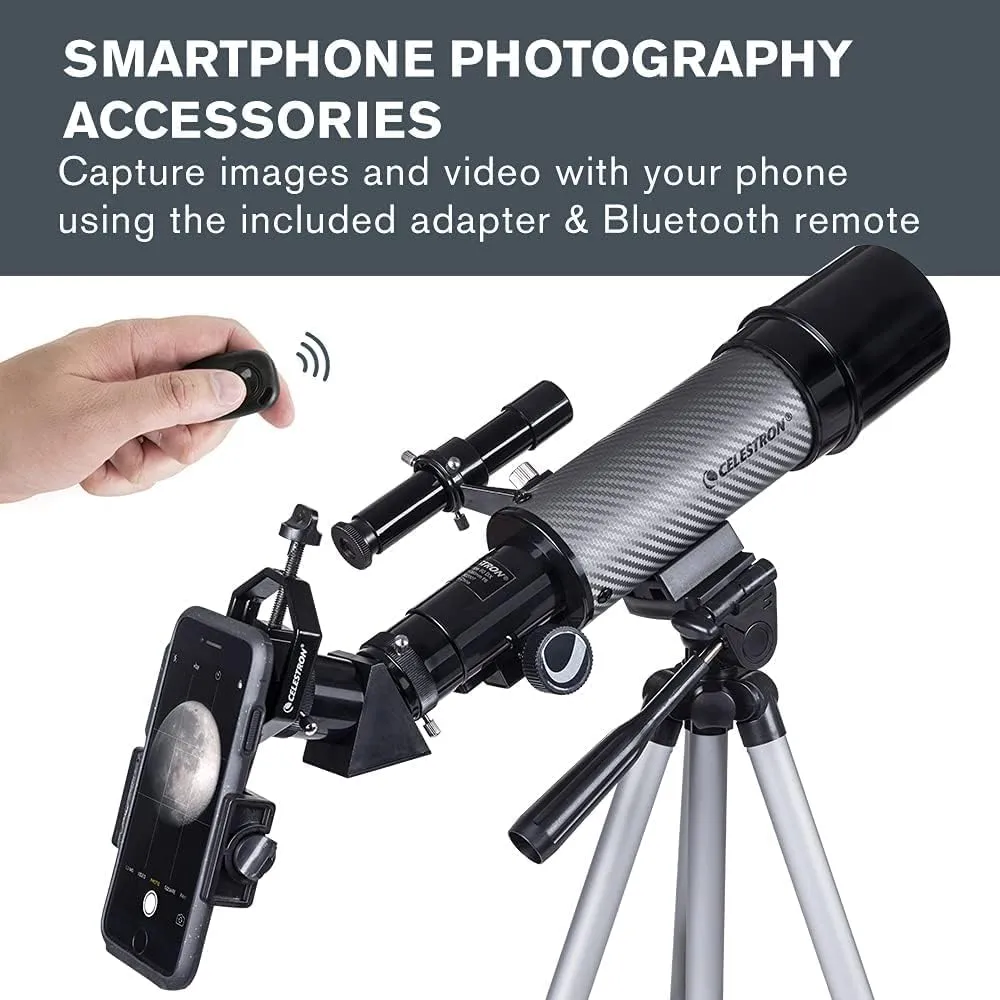 Celestron – 60mm Travel Scope DX – Ideal Portable Refractor Telescope for Beginners – Fully Coated Glass Optics – Bonus Astronomy Software Package – Includes Smartphone Adapter for Digiscoping