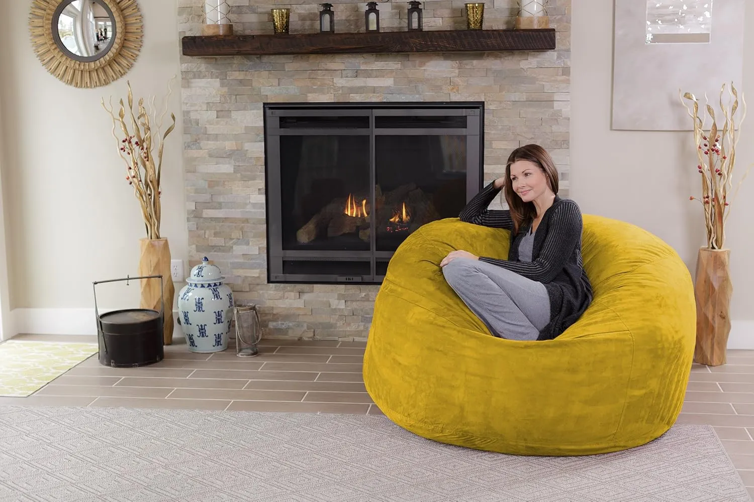 Chill Sack Bean Bag Chair - 5' Giant Memory Foam Lounge Chair with Soft Microfiber Cover – Cozy Furniture for Living Room, Dorm, & Kids' Rooms – Comfortable 5 Ft, Microsuede Lounge Sofa, Lemon