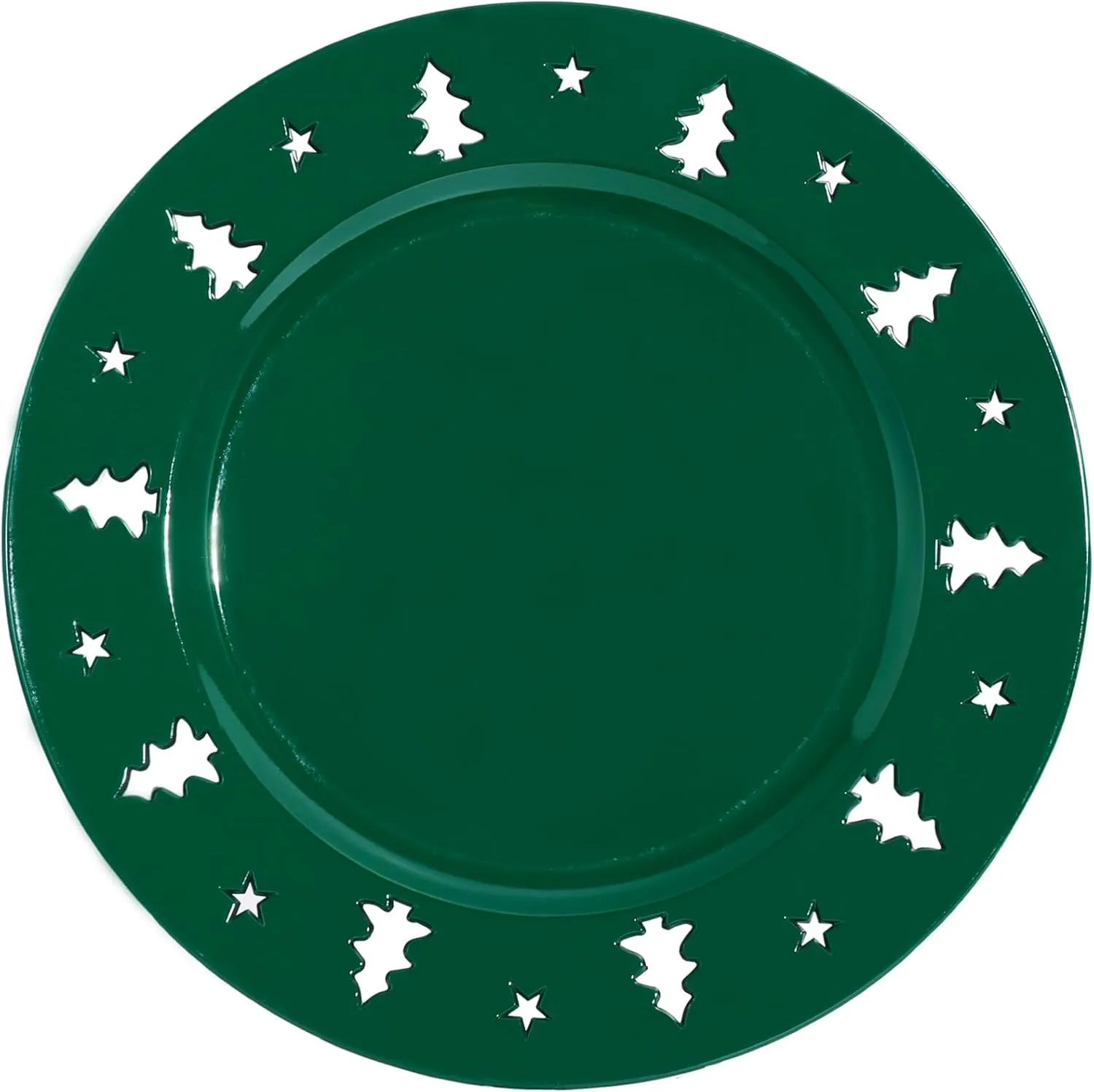 Christmas Charger Plates - 13" Christmas Tree Openwork Holidays Decorations Round Chargers for Dinner Plates - Elegant Table Centerpieces - Hunter Green, 6 Pack