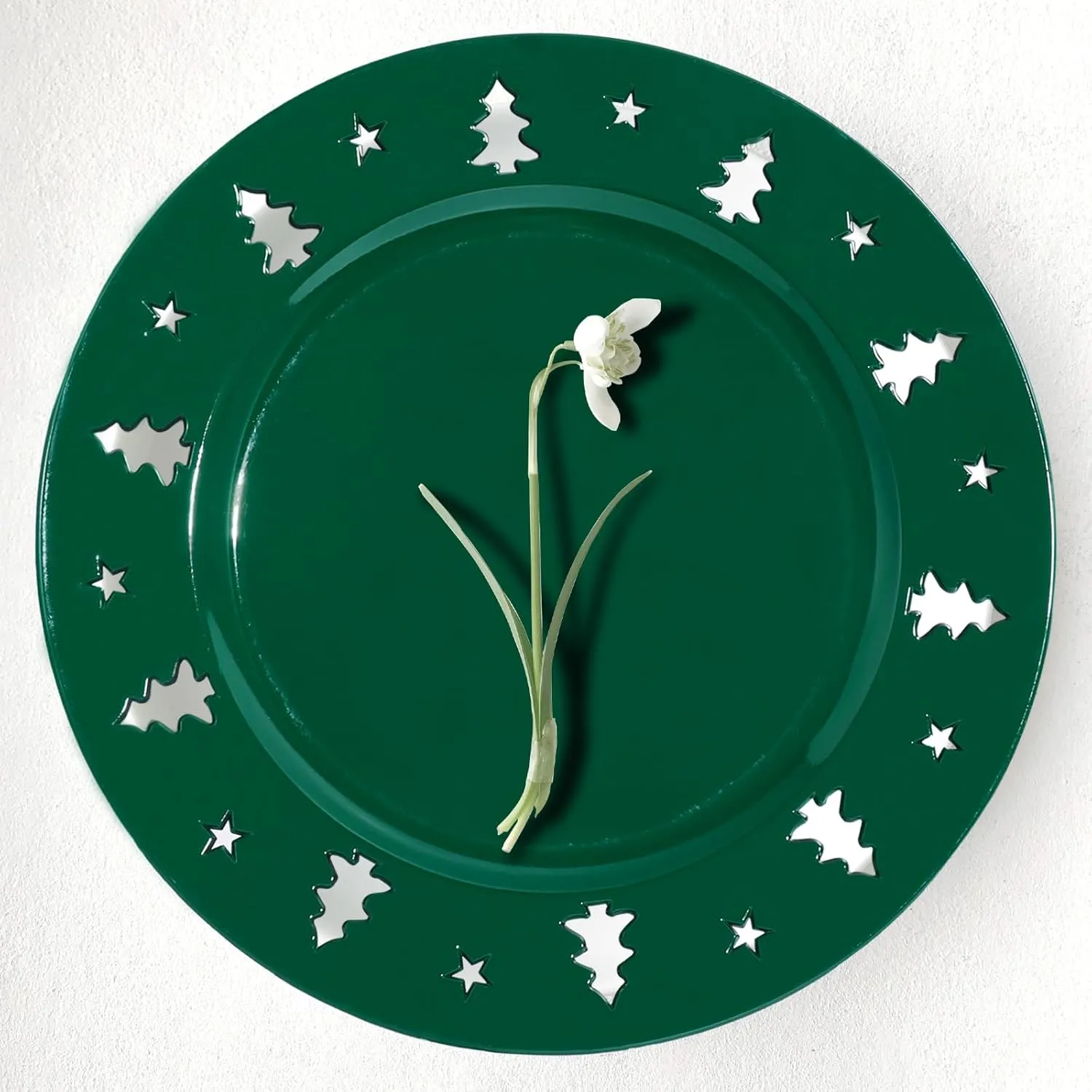 Christmas Charger Plates - 13" Christmas Tree Openwork Holidays Decorations Round Chargers for Dinner Plates - Elegant Table Centerpieces - Hunter Green, 6 Pack