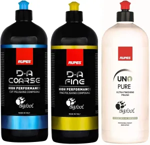 Clean Garage Rupes Combo Kit, 3x1L Bottles | Coarse, Fine, Ultrafine Polishing Compounds, Wool Material, Metal Compatible, Automotive Cleaning Kits