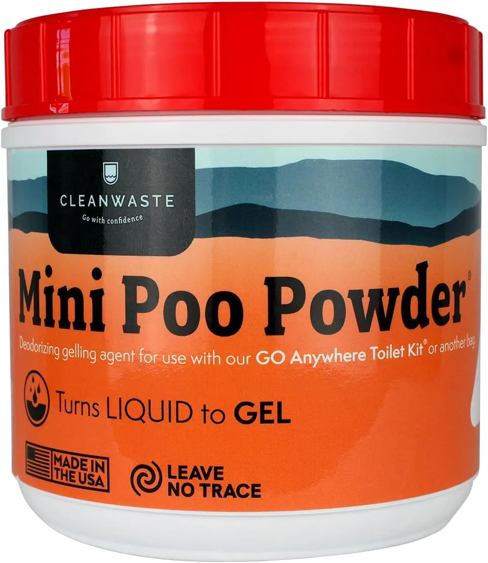 Cleanwaste Portable Mini Poo Powder Deodorizing Waste Treatment - 55 Scoops - Pee and Poop Gelling Powder for Camping, Travel, Emergencies