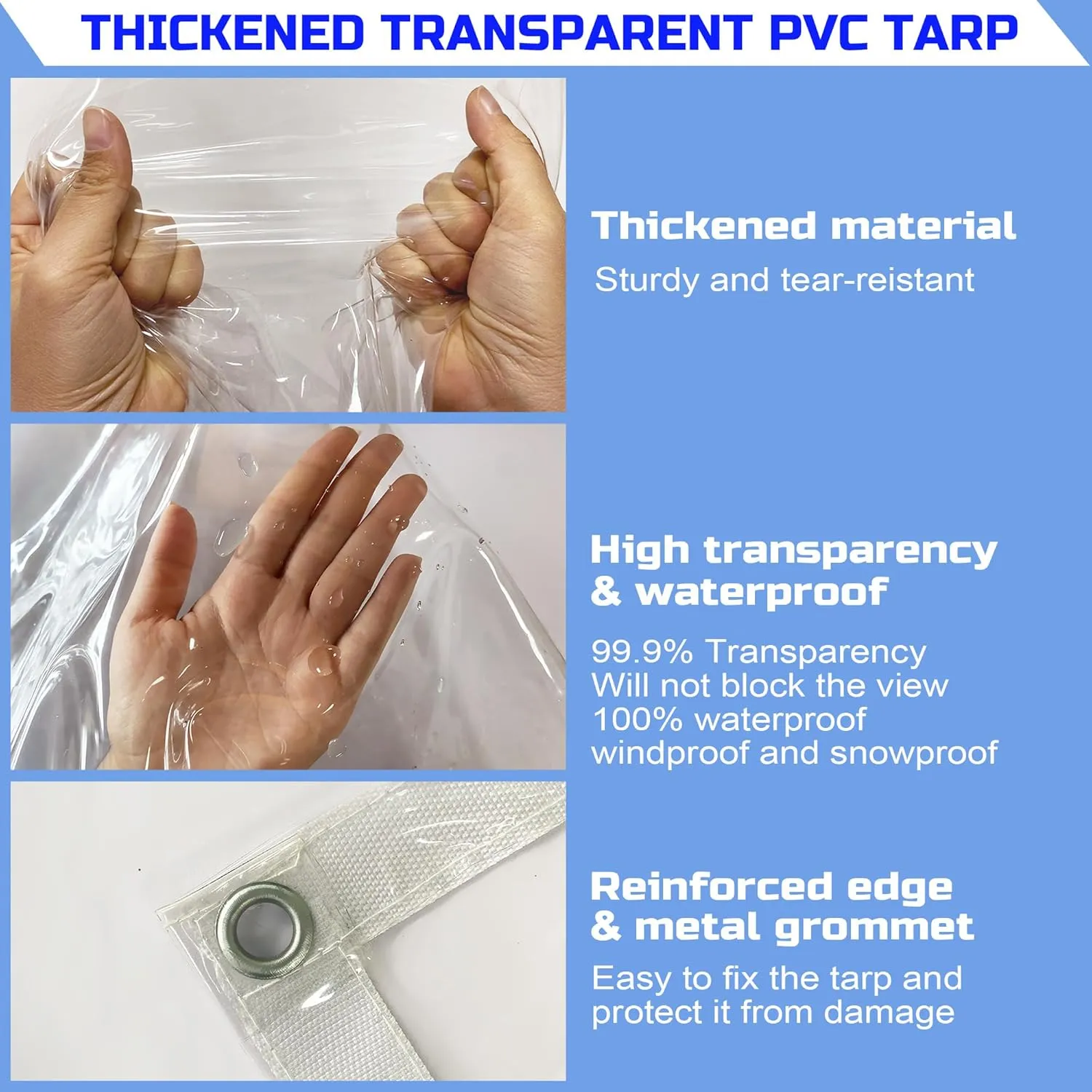 Clear Tarp 3 x 3FT, 20 Mil Clear Vinyl Tarp, Small Cover Plastic Sheeting with Grommets, Double-Stitched Reinforced Edges, Heavy Duty Tarps Waterproof and Tearproof
