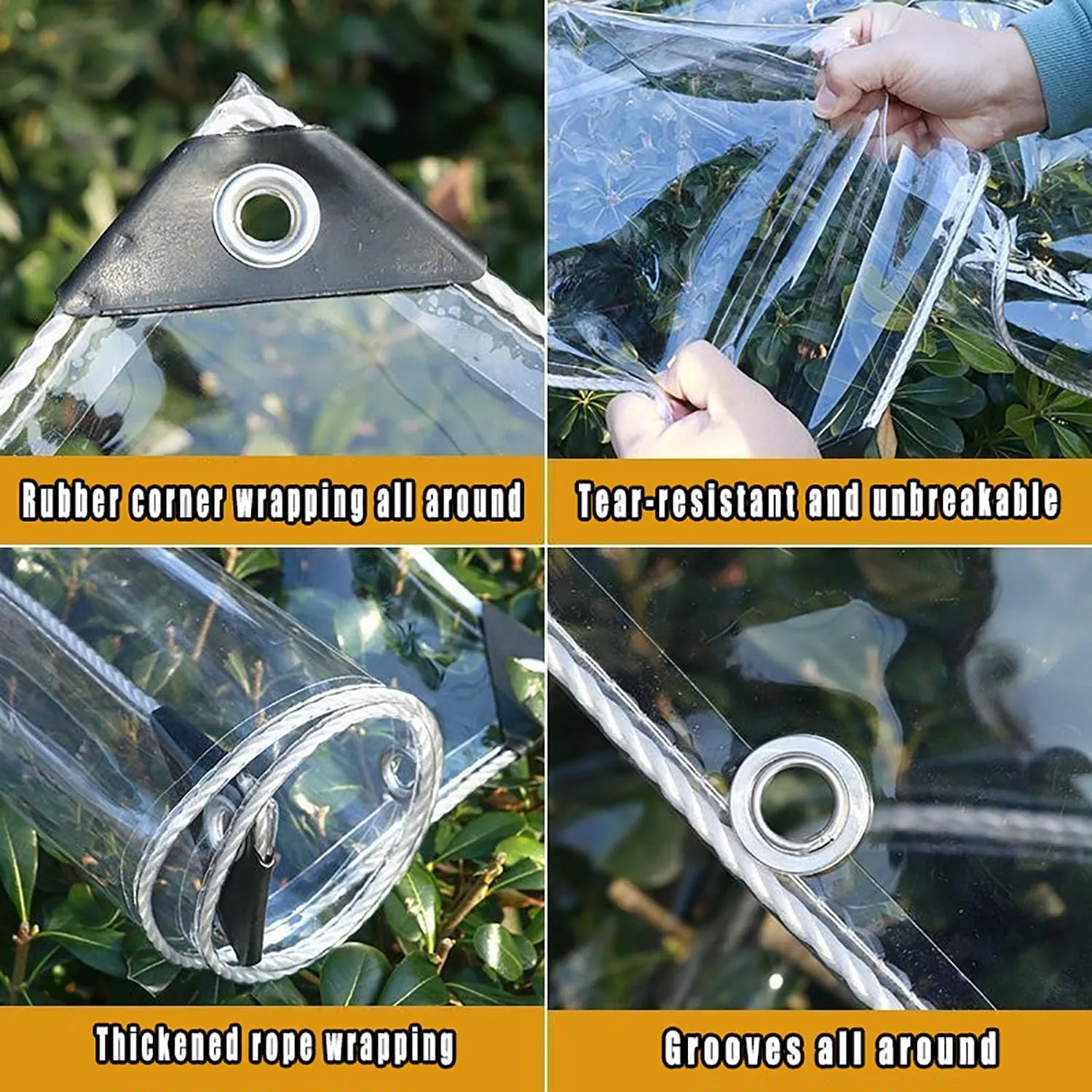 Clear Tarp, Clear Waterproof Tarps Heavy Duty Waterproof with Reinforced Edge, 16Mil Thickened Tear Resistant PVC Vinyl Tarpaulin Enclosure for Patio,Porch and Outdoor (8x10ft (2.4x3m))