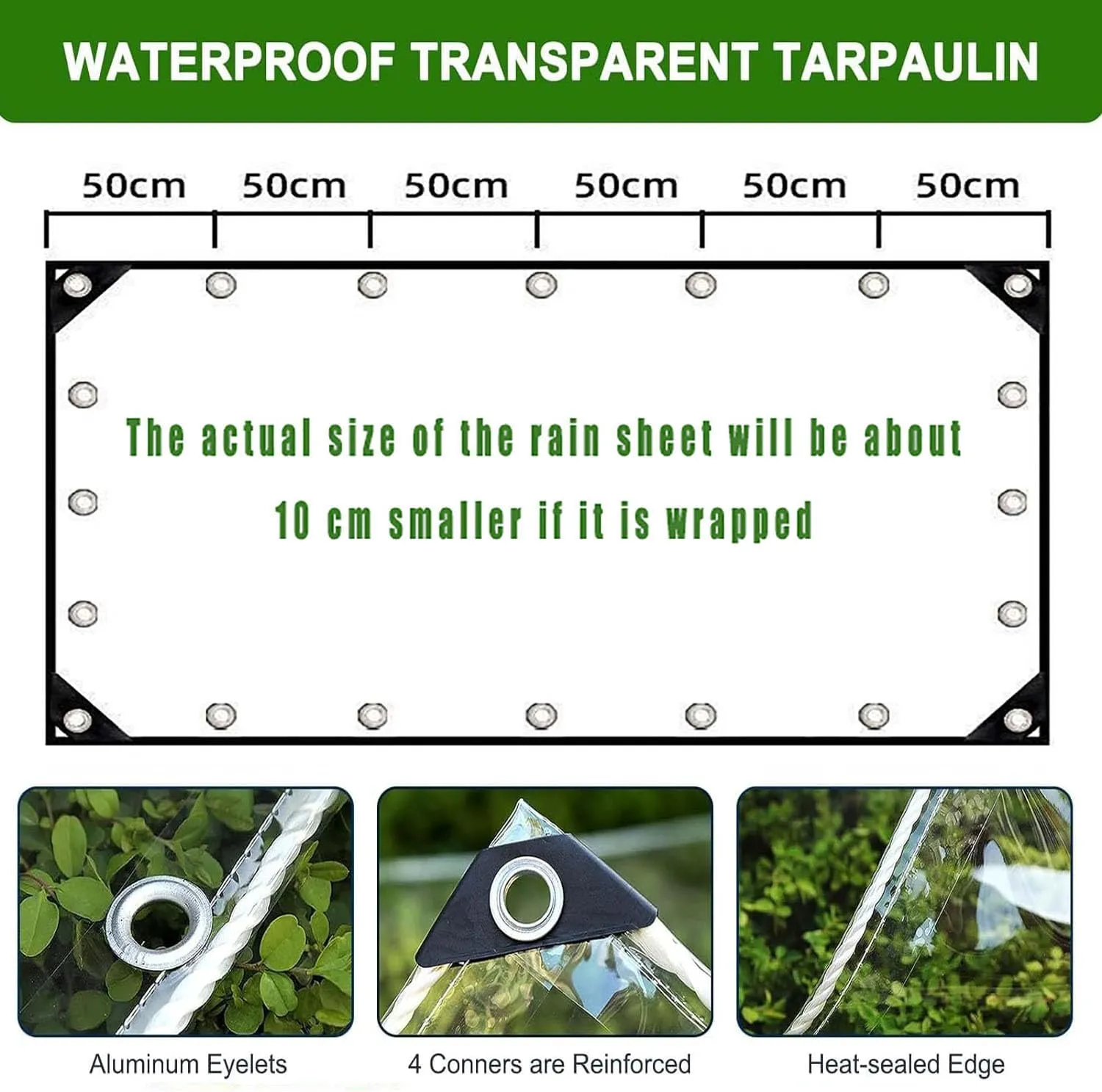 Clear Tarp, Clear Waterproof Tarps Heavy Duty Waterproof with Reinforced Edge, 16Mil Thickened Tear Resistant PVC Vinyl Tarpaulin Enclosure for Patio,Porch and Outdoor (8x10ft (2.4x3m))