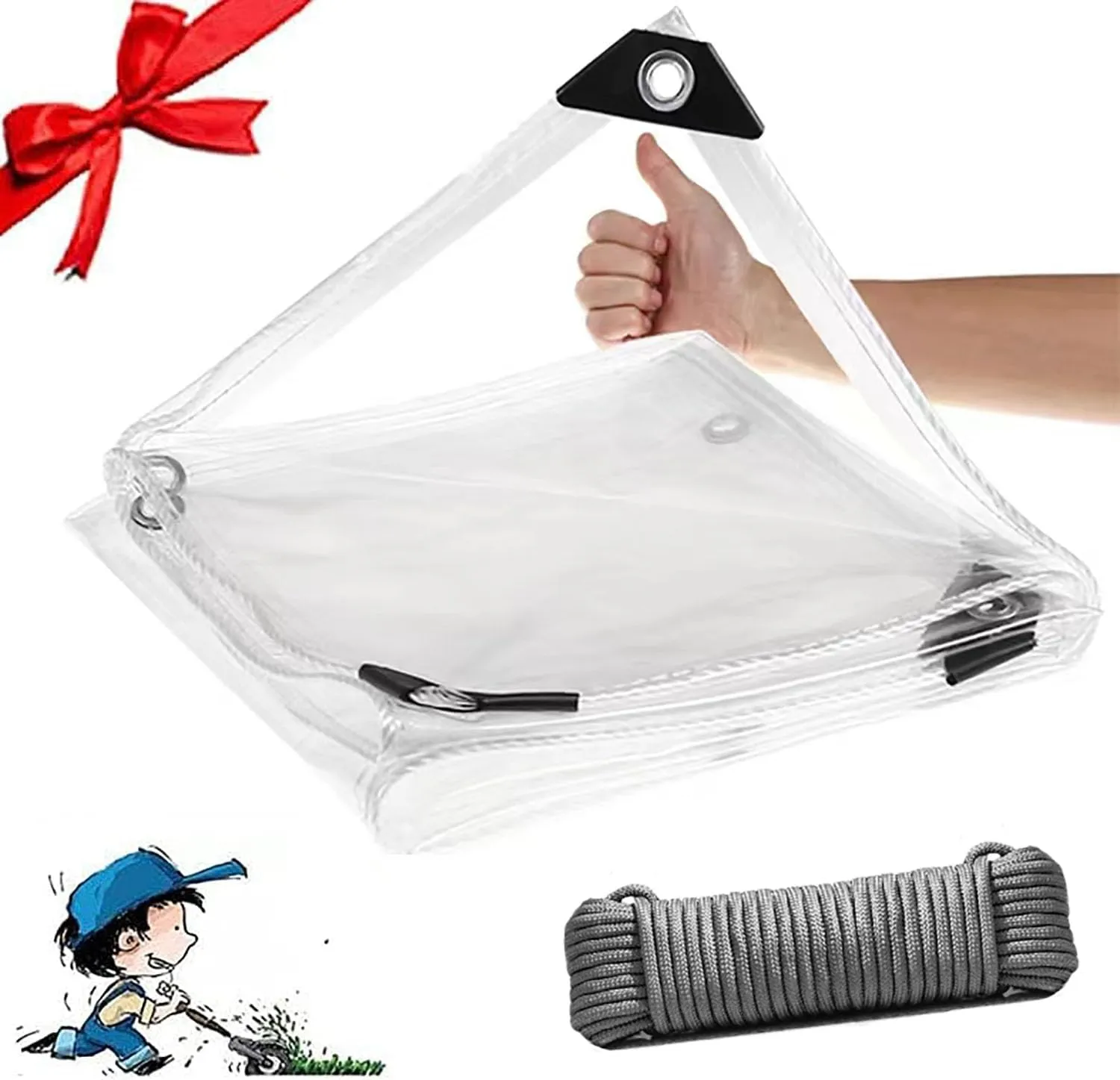 Clear Tarp, Clear Waterproof Tarps Heavy Duty Waterproof with Reinforced Edge, 16Mil Thickened Tear Resistant PVC Vinyl Tarpaulin Enclosure for Patio,Porch and Outdoor (8x10ft (2.4x3m))