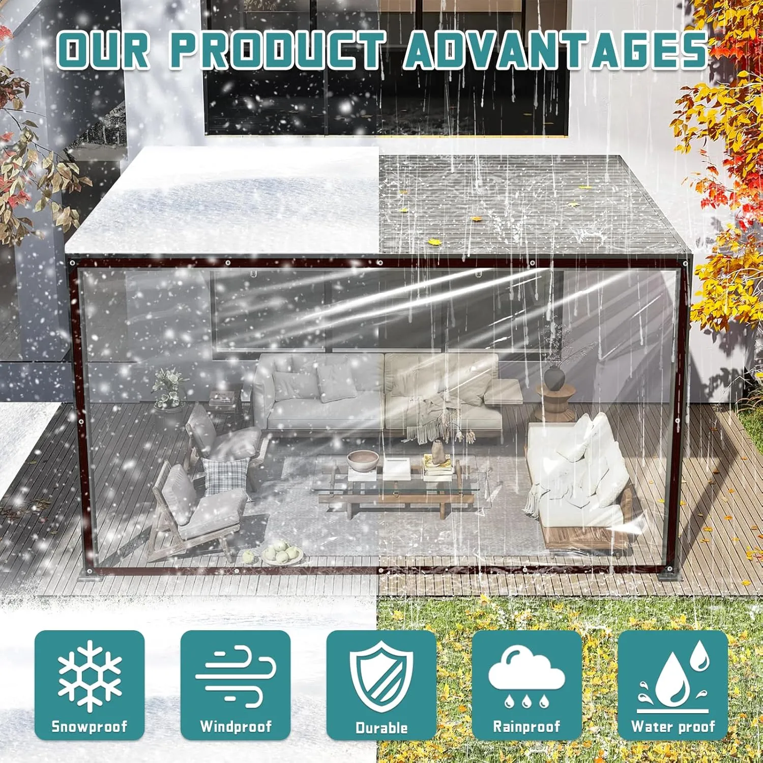 Clear Tarp Waterproof, 8x10 Tarps Heavy Duty with Grommets Outdoors Vinyl Plastic Tarpaulin for Patio Transparent Lonas Greenhouse Chicken Coop Covers for Winter