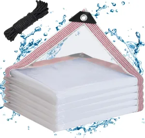 Clear Waterproof Tarp with Grommets 5x6ft,Heavy Duty Clear Vinyl Plastic Tarps for Winter Outdoor,Transparent Tarpaulin PVC Tarps Covering for Patio Henhouse Porch Canopy Plant Camping