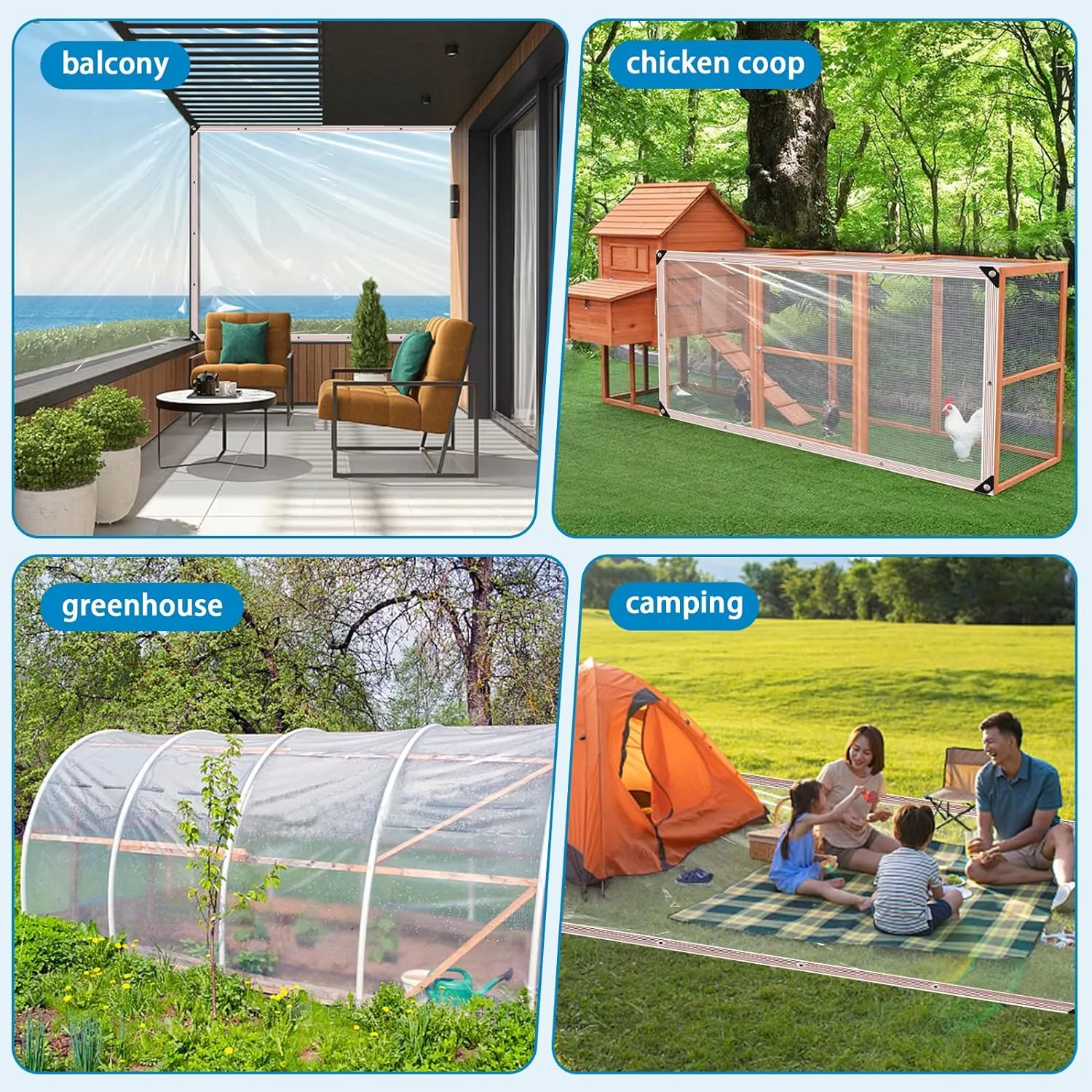 Clear Waterproof Tarp with Grommets 5x6ft,Heavy Duty Clear Vinyl Plastic Tarps for Winter Outdoor,Transparent Tarpaulin PVC Tarps Covering for Patio Henhouse Porch Canopy Plant Camping