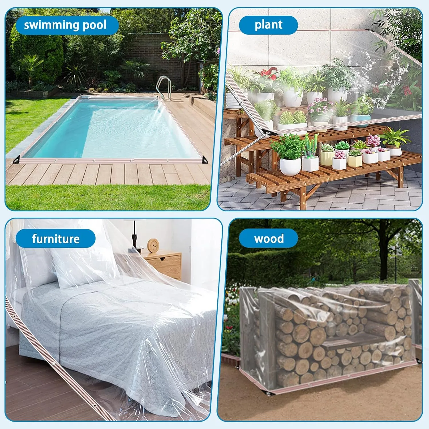 Clear Waterproof Tarp with Grommets 5x6ft,Heavy Duty Clear Vinyl Plastic Tarps for Winter Outdoor,Transparent Tarpaulin PVC Tarps Covering for Patio Henhouse Porch Canopy Plant Camping
