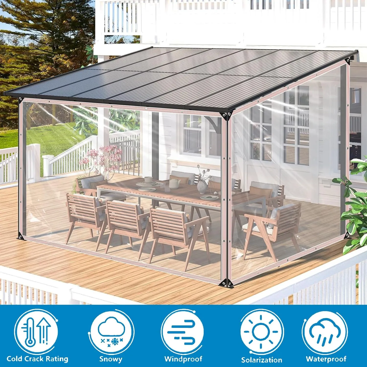 Clear Waterproof Tarp with Grommets 5x6ft,Heavy Duty Clear Vinyl Plastic Tarps for Winter Outdoor,Transparent Tarpaulin PVC Tarps Covering for Patio Henhouse Porch Canopy Plant Camping