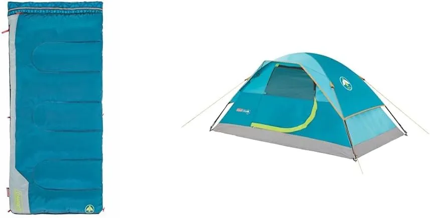 Coleman Kids 50°F Sleeping Bag, Comfortable Youth Sleeping Bag for Sleepovers & Camping, Fits Children up to 5ft Tall, Glow in The Dark Design, Stuff Sack Included, Machine Washable