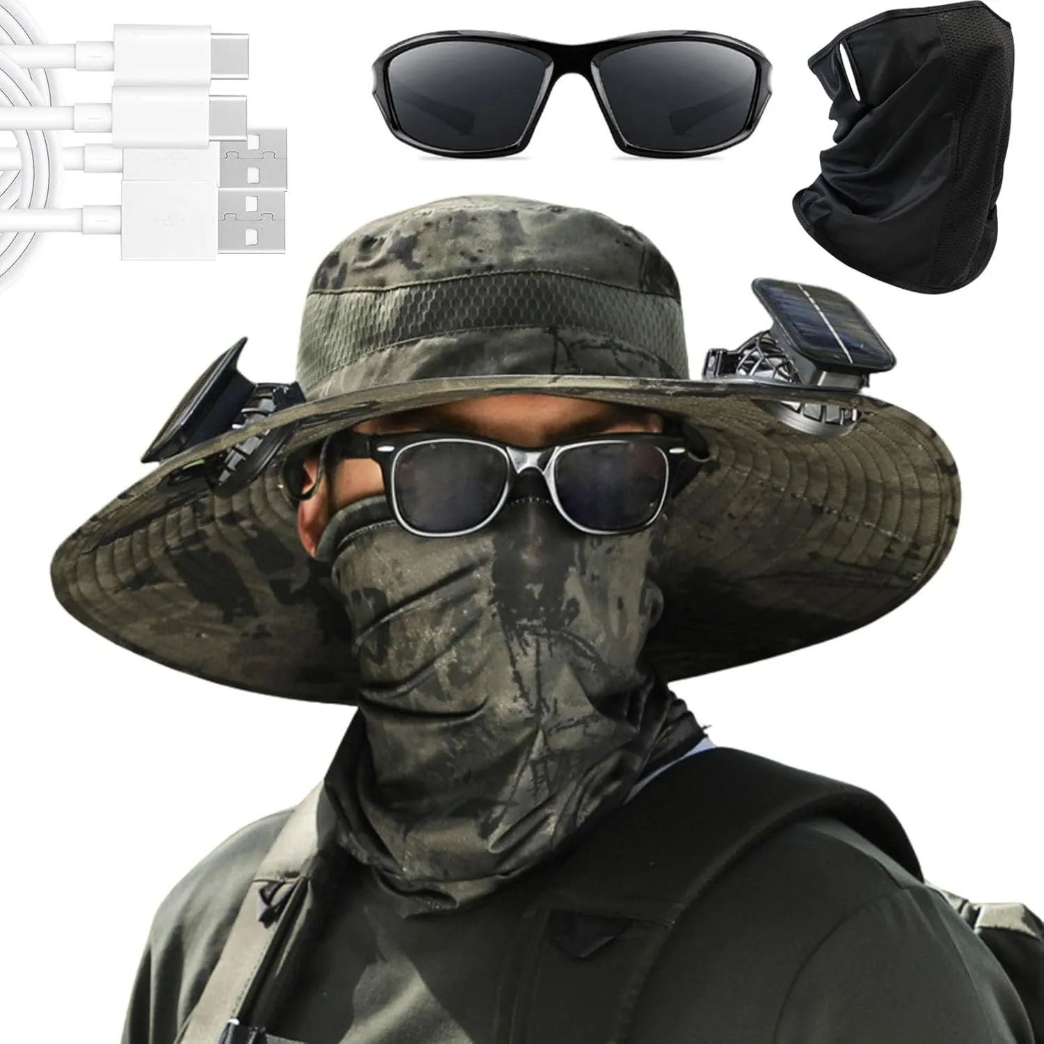 Colitt Fishing Hat, Solar Powered Fan Hat, Dual Fan Wide Brim Outdoor Fishing Hat-Solar & USB Charging