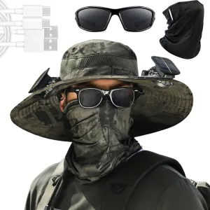 Colitt Fishing Hat, Solar Powered Fan Hat, Dual Fan Wide Brim Outdoor Fishing Hat-Solar & USB Charging