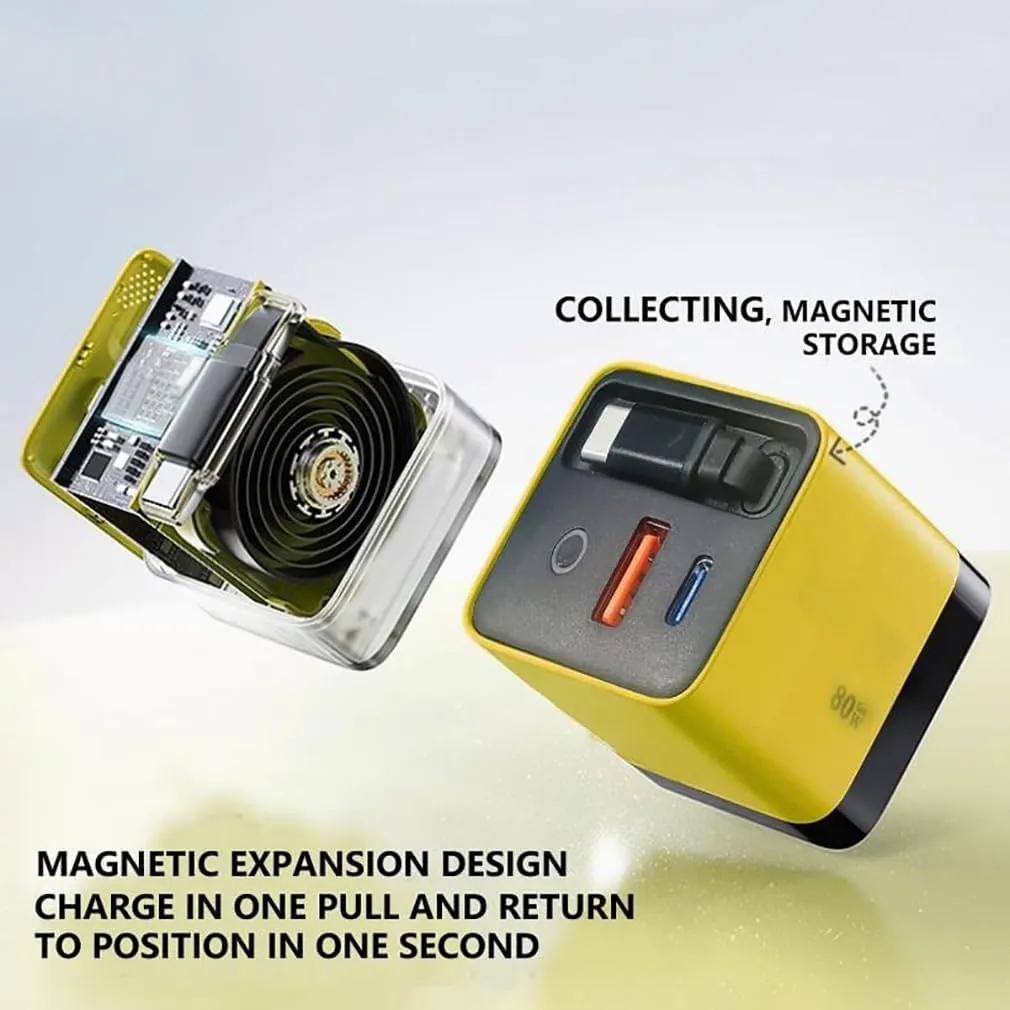 Colltective 3 in 1 Gan Charger, Scalable 80w Max Fast Charger Module with Type-C Cable and 2 USB Ports, Retractable Phone Chargers Wall Plug USB C Chargers Block for iPhone Phone Laptops(3pcs Set)