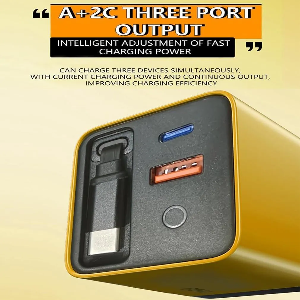 Colltective 3 in 1 Gan Charger, Scalable 80w Max Fast Charger Module with Type-C Cable and 2 USB Ports, Retractable Phone Chargers Wall Plug USB C Chargers Block for iPhone Phone Laptops(3pcs Set)