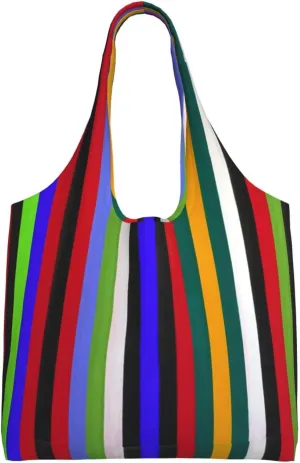 Colored Stripes Print Canvas Totebag Everyday Totebag for Grocery Shopping Fashion Totebag
