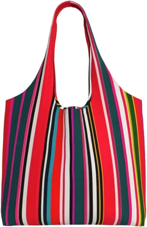 Colorful Stripes Print Canvas Totebag Everyday Totebag for Grocery Shopping Fashion Totebag