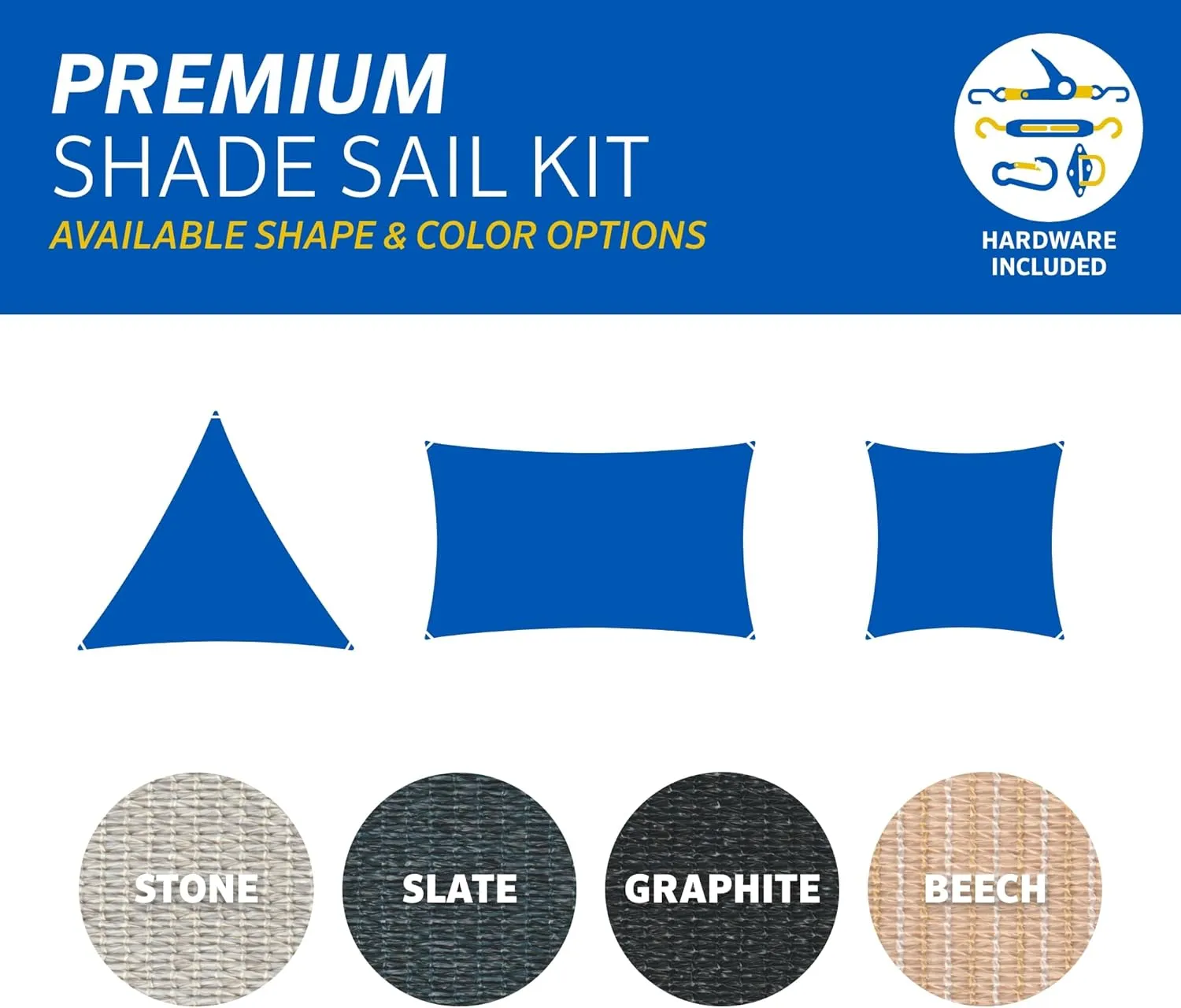 Coolaroo 16'5" x 9'11" Premium Shade Sail Kit, Rectangle - Slate