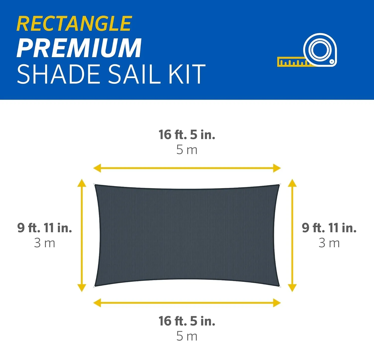 Coolaroo 16'5" x 9'11" Premium Shade Sail Kit, Rectangle - Slate