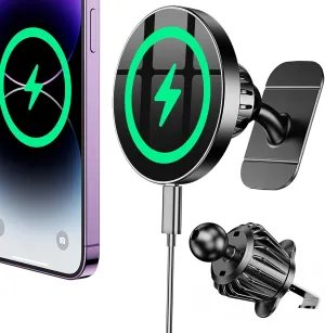 Coolpow for Magsafe Car Mount Charger【100% Stable】 15W Magsafe Car Charger, Car Phone Holder Charger Mag Safe car Accessories for Women Men Magnetic Wireless Car Charger iPhone 16 Pro Max 15 14 13 12