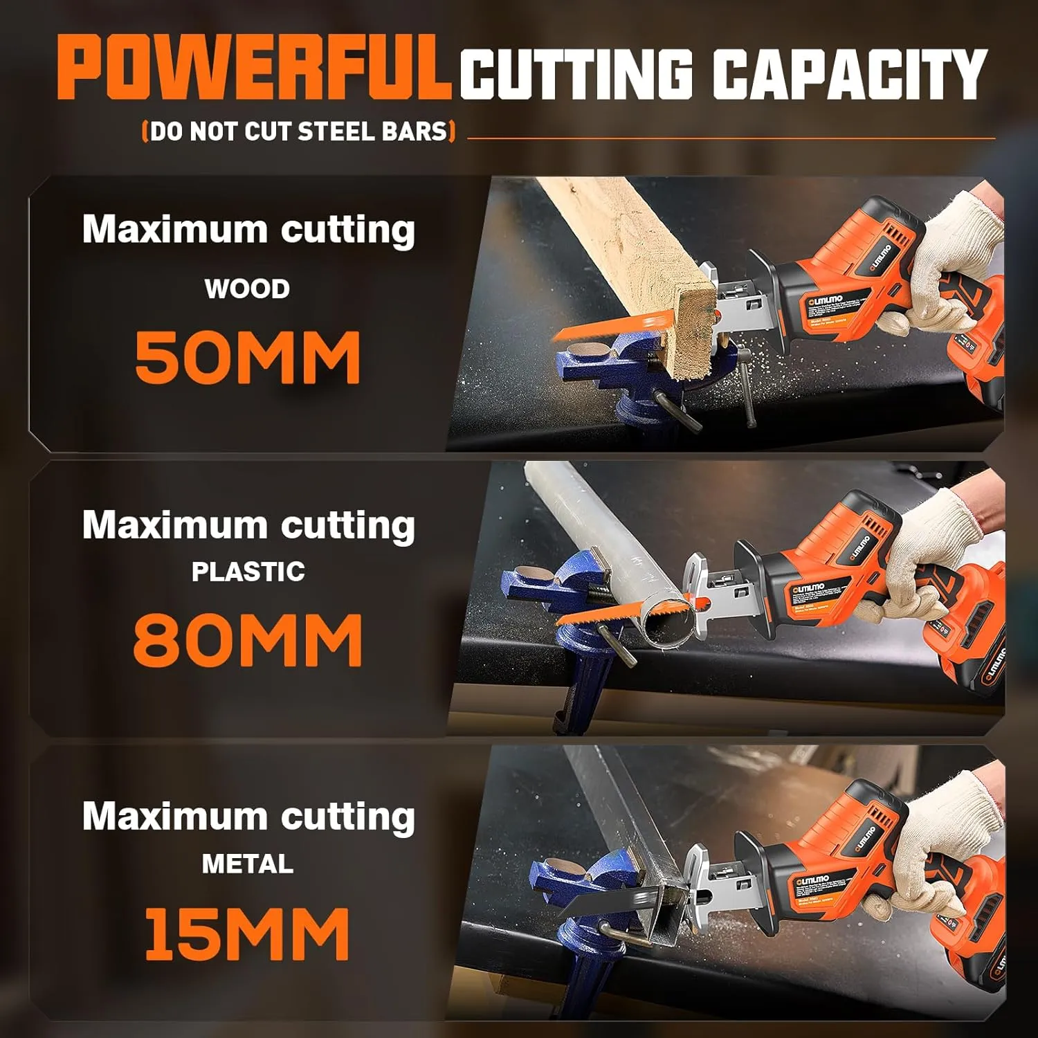 Cordless Reciprocating Saw With 8 Blades – Brushless Motor, Variable Speed 0‑3200 SPM, 2×2000mAh Batteries, Tool‑Free Blade Change, Power Reciprocating Saw for PVC Wood, Metal Cutting DIY