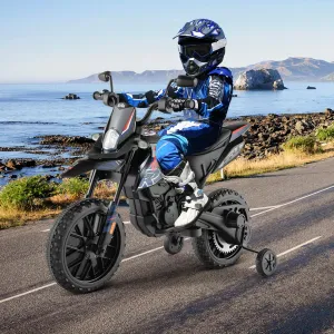 Costzon 12V Kids Motorcycle, Licensed Aprilia Power Toddler Motorbike W/Detachable Training Wheels, 3.7 MPH Max, Spring Suspension, Light, Music, Wireless, USB, Electric Dirt Motorcycle (Navy)