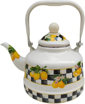 Creative Enamel Tea Kettle, Turkish Teapot Heat Resistant Water Pitcher,Lemon Enamel Pot Boiling Water Coffee Tea, 1.7L
