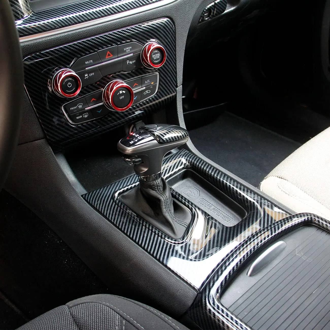 crosselec Carbon Fiber Central Control AC Gear Shift Cup Holder Headlight Switch Button Panel Cover Trim 5pcs for Dodge Charger 2015-2022
