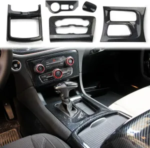 crosselec Carbon Fiber Central Control AC Gear Shift Cup Holder Headlight Switch Button Panel Cover Trim 5pcs for Dodge Charger 2015-2022