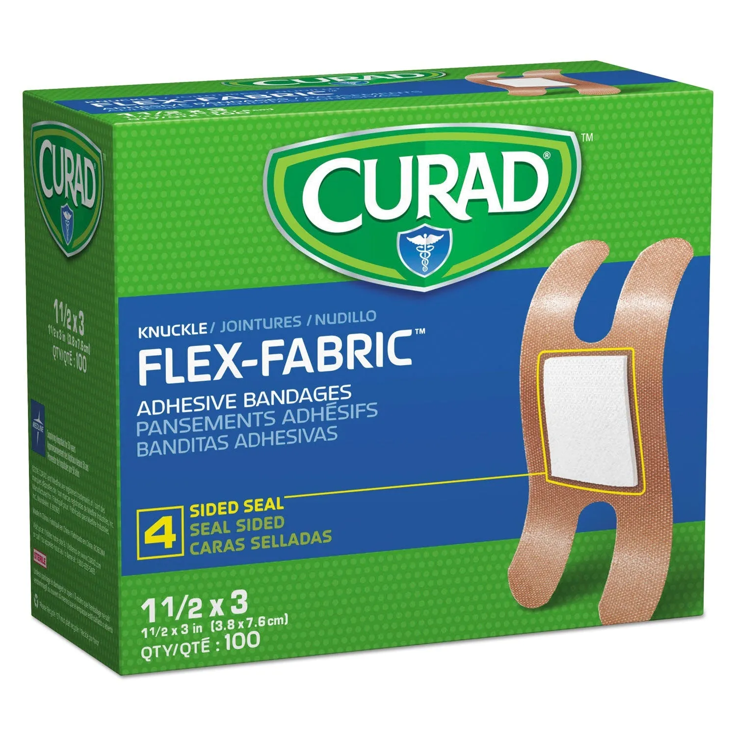 Curad® Flex Fabric Bandages, Knuckle, 1.5 X 3, 100/box
