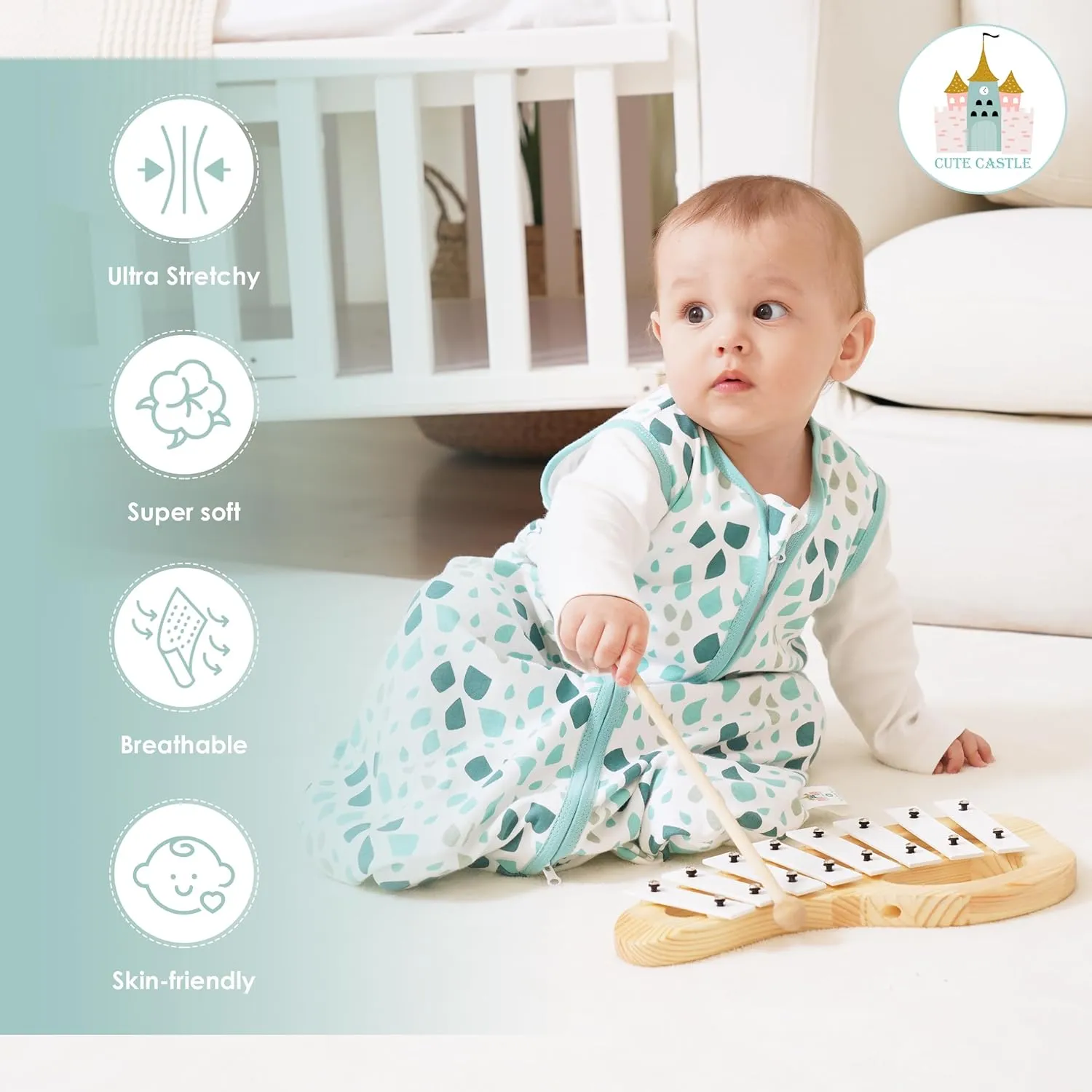 Cute Castle Baby Sleep Sack 18-24 Months - Lightweight 100% Cotton 2-Way Zipper TOG 0.5 Infant Wearable Blanket, Newborn Essentials Toddler Sleep Clothes (3 Pack Green)