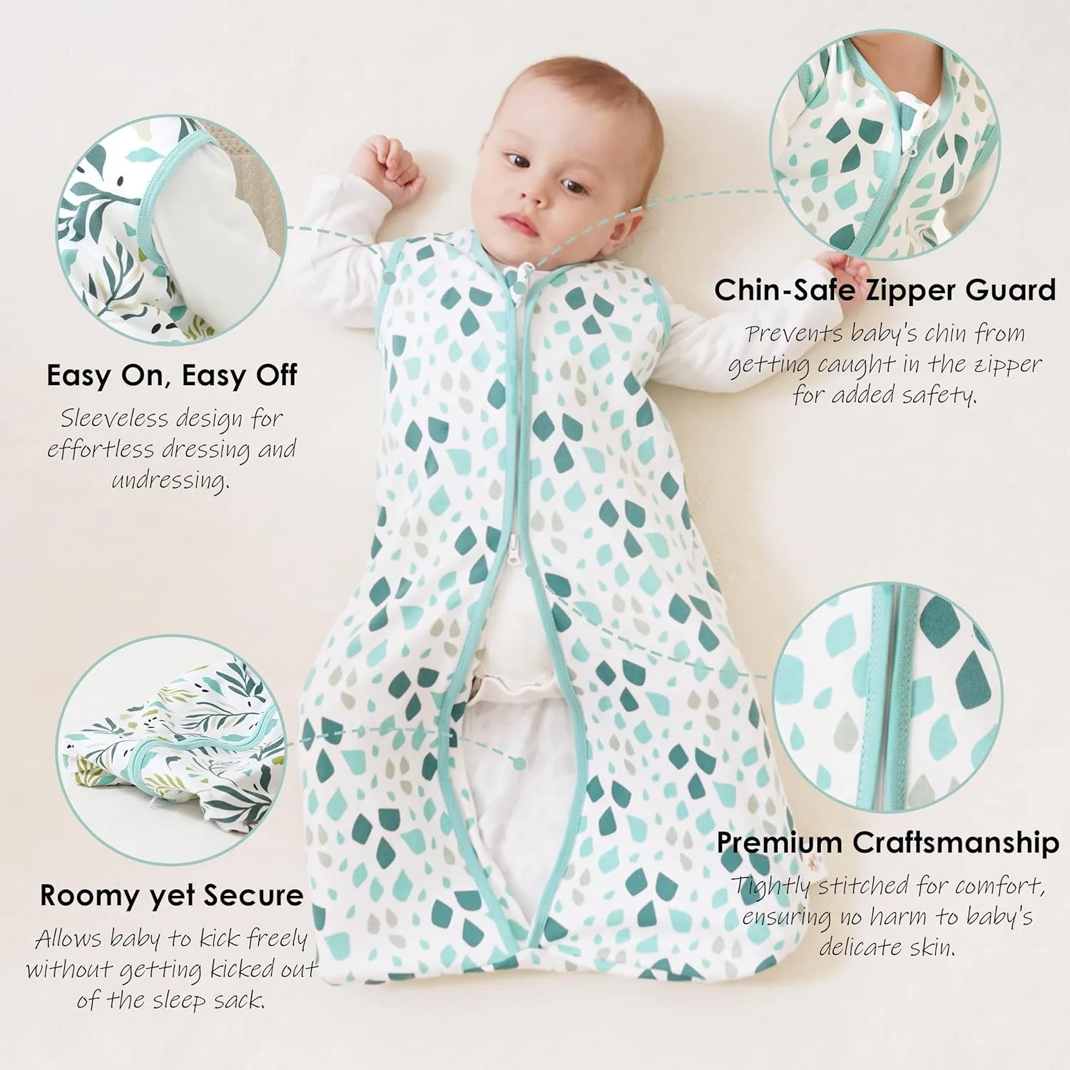 Cute Castle Baby Sleep Sack 18-24 Months - Lightweight 100% Cotton 2-Way Zipper TOG 0.5 Infant Wearable Blanket, Newborn Essentials Toddler Sleep Clothes (3 Pack Green)