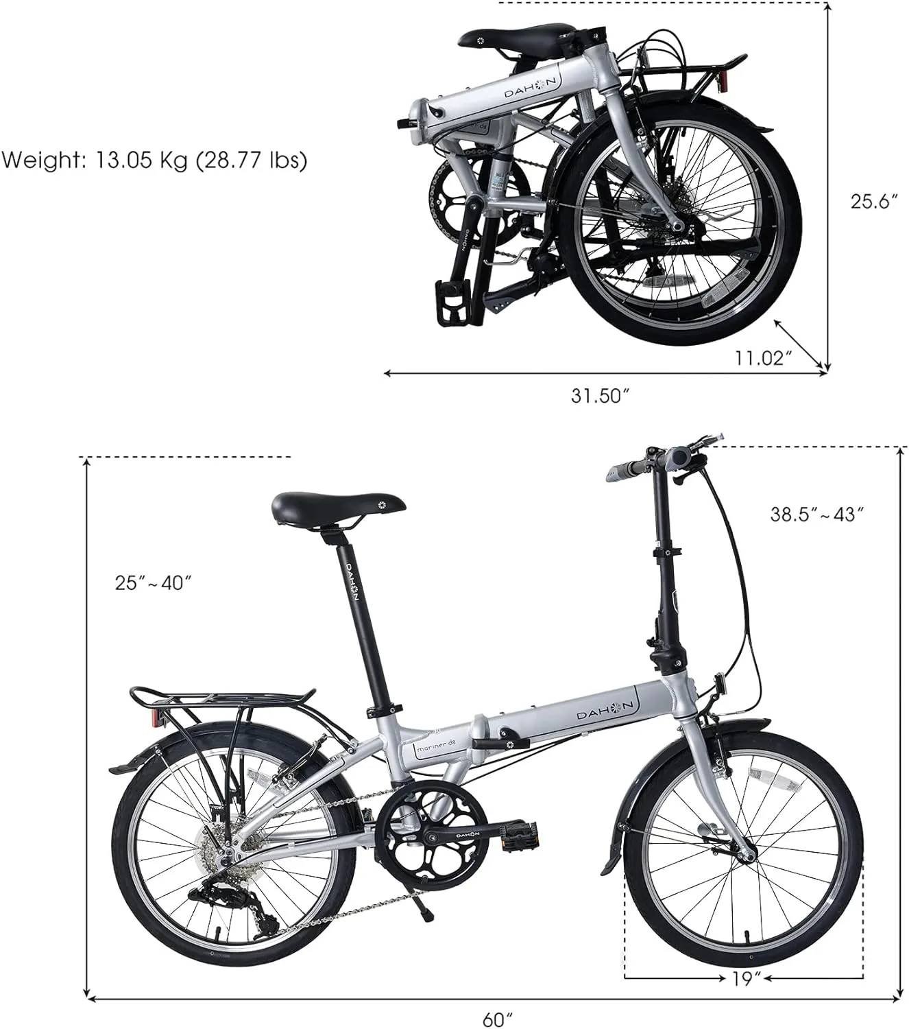 Dahon Mariner D8 Folding Bike, Lightweight Aluminum Frame; 8-Speed Gears; 20” Foldable Bicycle for Adults