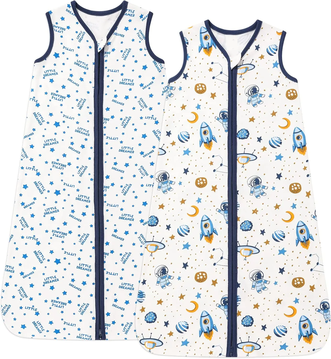DaysU Baby Sleep Sack 12-18 Months 100% Cotton, Baby Boy Wearable Blanket 2-Way Zipper TOG 0.5, Breathable Lightweight Baby Sleeping Bag 2 Pack, Blue Space, Large